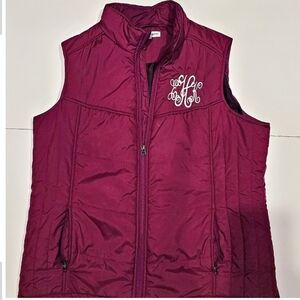 Port Authority Quilted Lightweight Puffer Vest in Merlot with White Monogram
